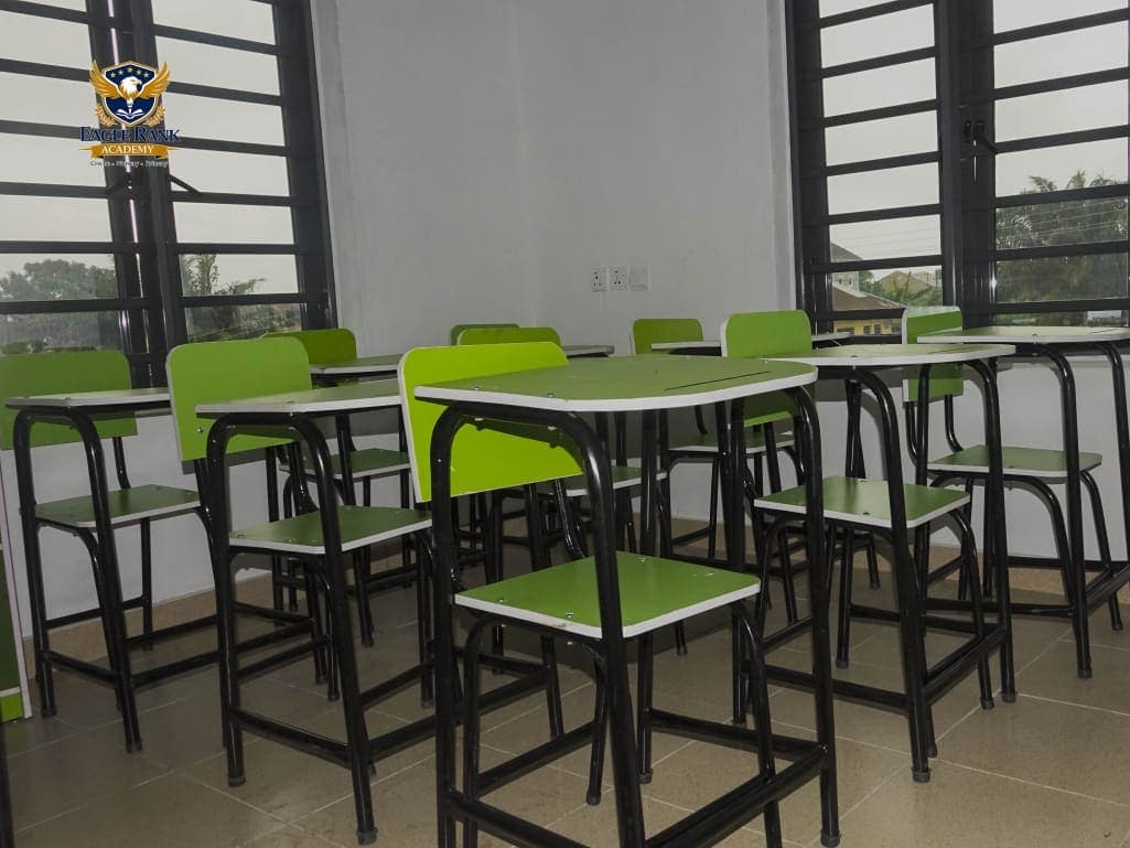 A spacious classroom filled with natural light