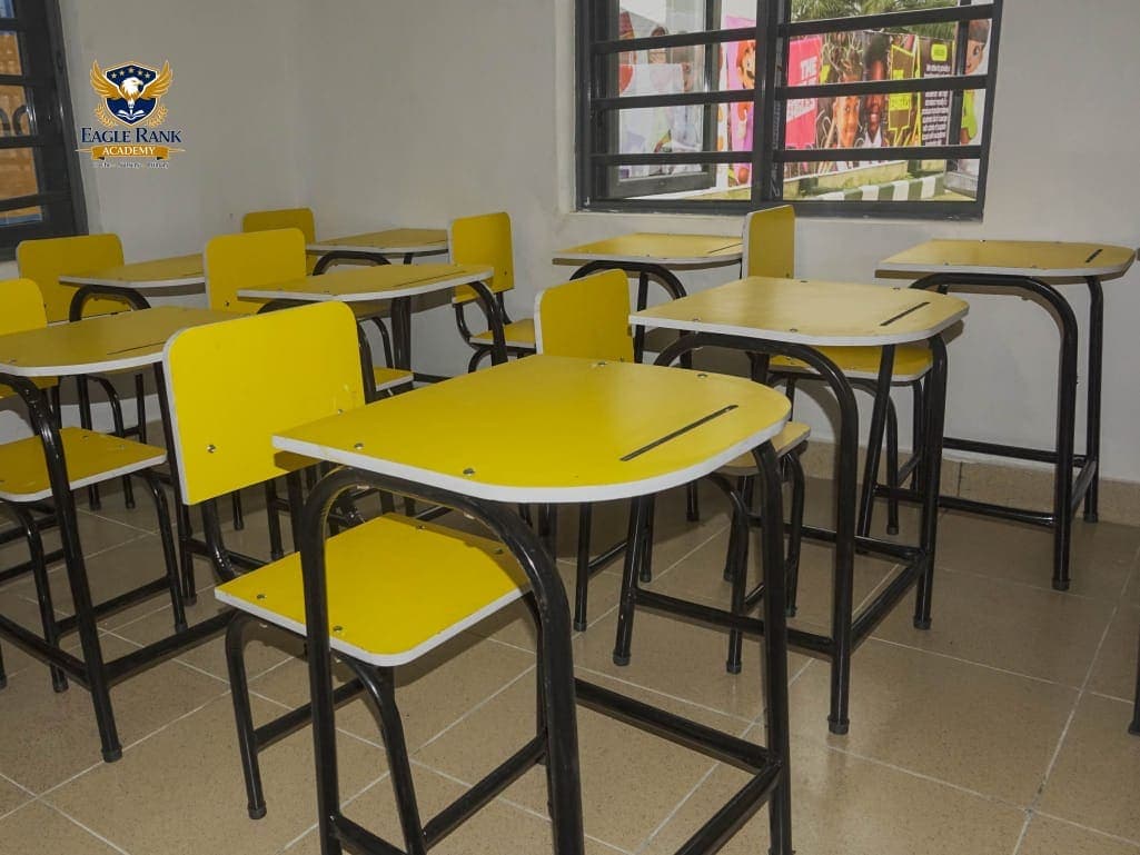 A cheerful classroom with bright, colourful furniture