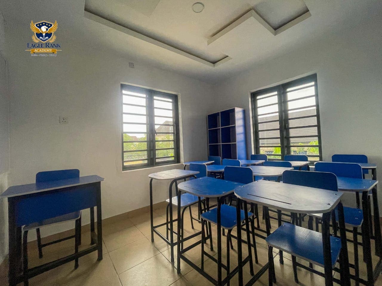 A bright, modern classroom at Eagle Rank Academy